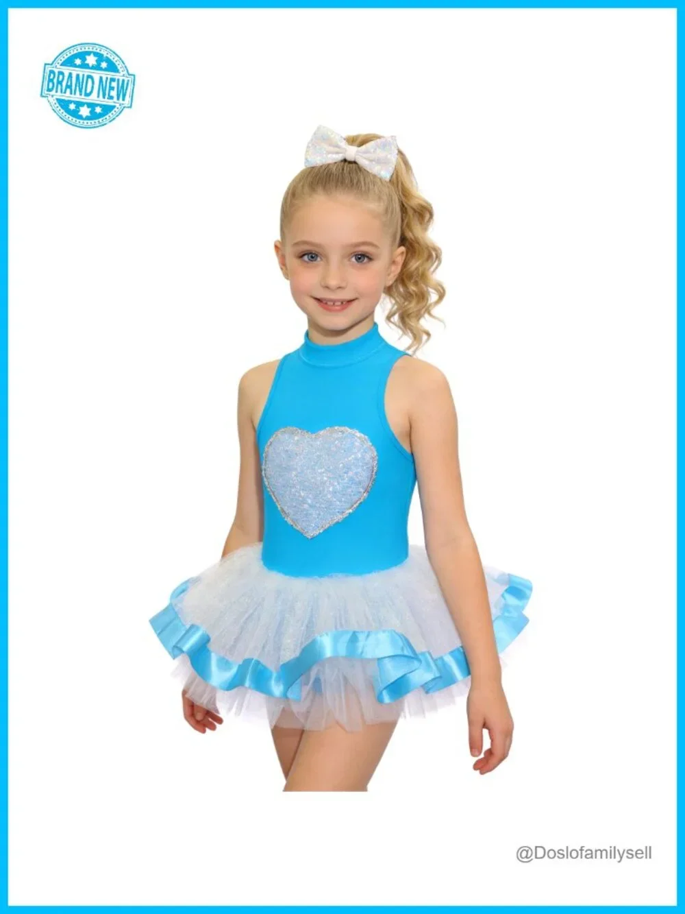 Girls Sequin Heart Ballet Tutu Dress with Bow for Dance Party Holiday
